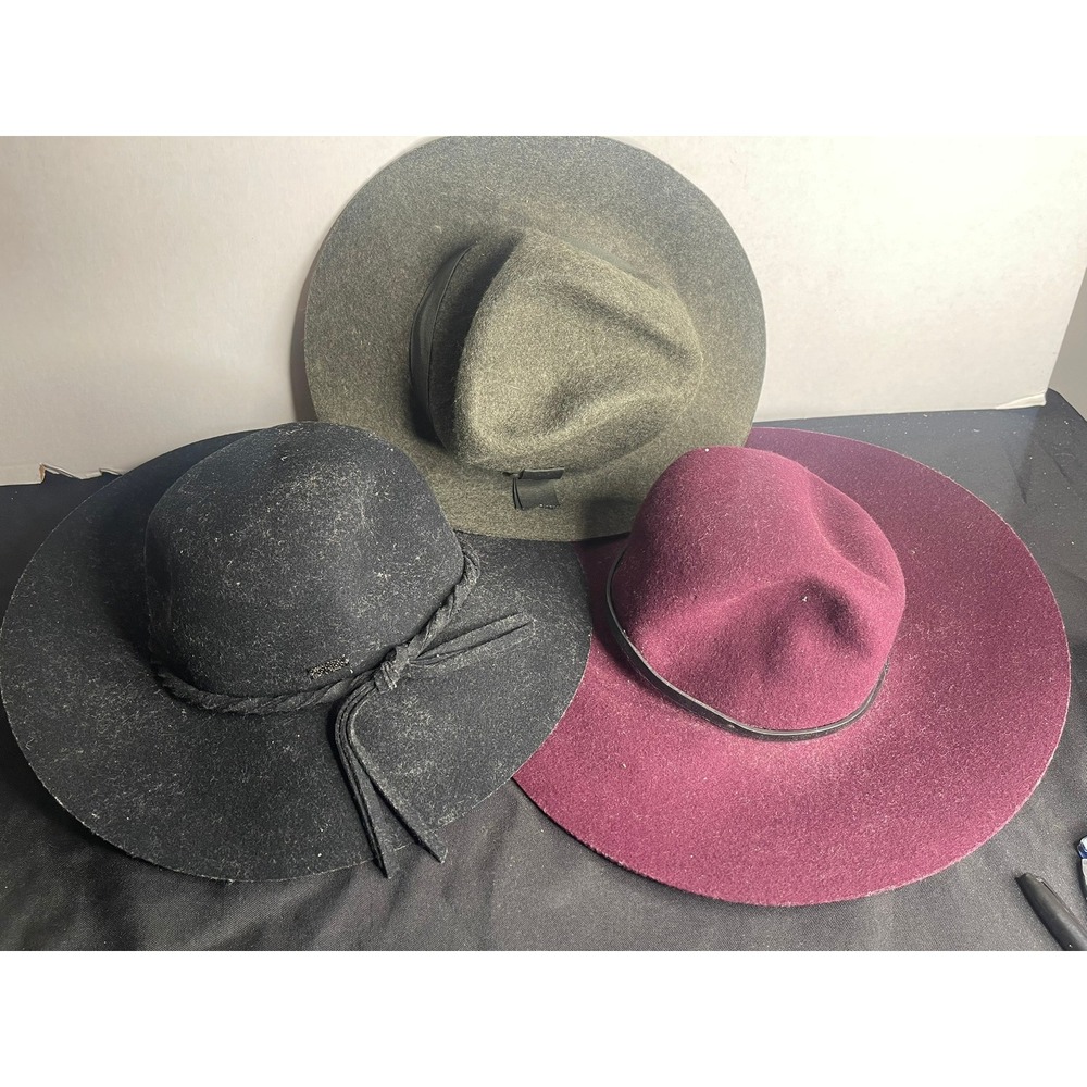 Betmar New York Wool‎ Felt Hat Bundle 3pc Black Olive Plum Fedora Wide Brim